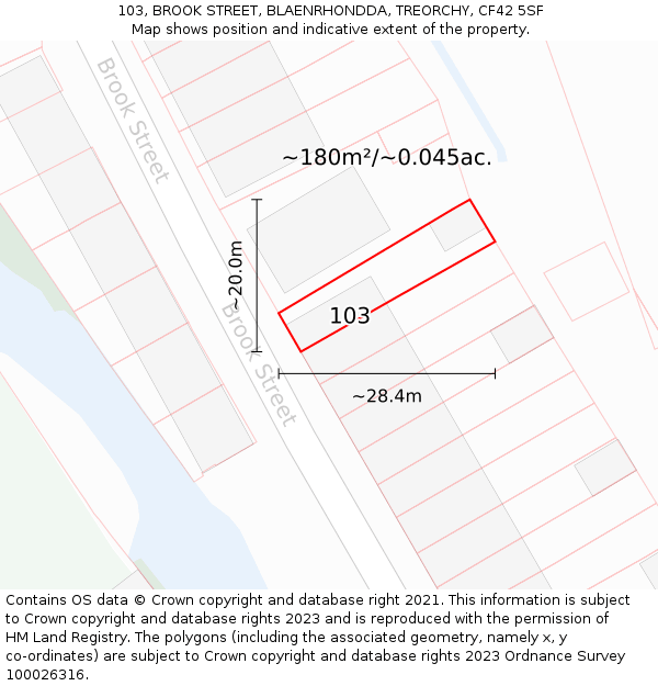 103, BROOK STREET, BLAENRHONDDA, TREORCHY, CF42 5SF: Plot and title map