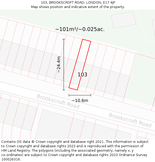 103, BROOKSCROFT ROAD, LONDON, E17 4JP: Plot and title map