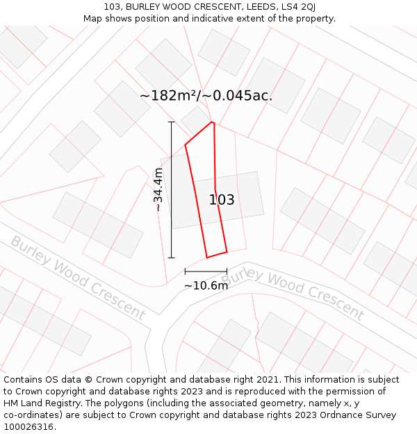 103, BURLEY WOOD CRESCENT, LEEDS, LS4 2QJ: Plot and title map