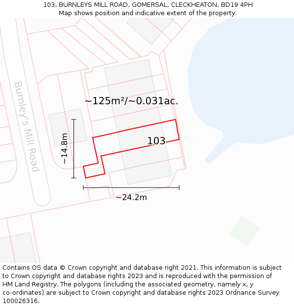 103, BURNLEYS MILL ROAD, GOMERSAL, CLECKHEATON, BD19 4PH: Plot and title map