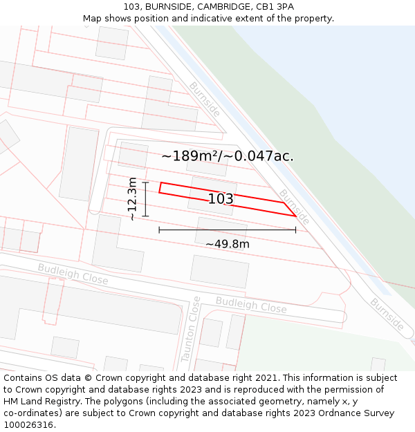 103, BURNSIDE, CAMBRIDGE, CB1 3PA: Plot and title map