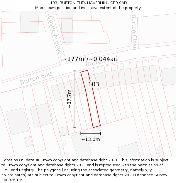 103, BURTON END, HAVERHILL, CB9 9AD: Plot and title map
