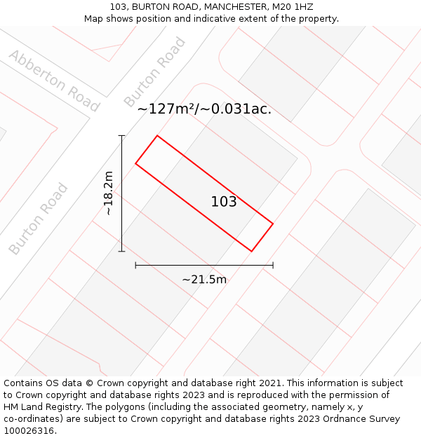 103, BURTON ROAD, MANCHESTER, M20 1HZ: Plot and title map