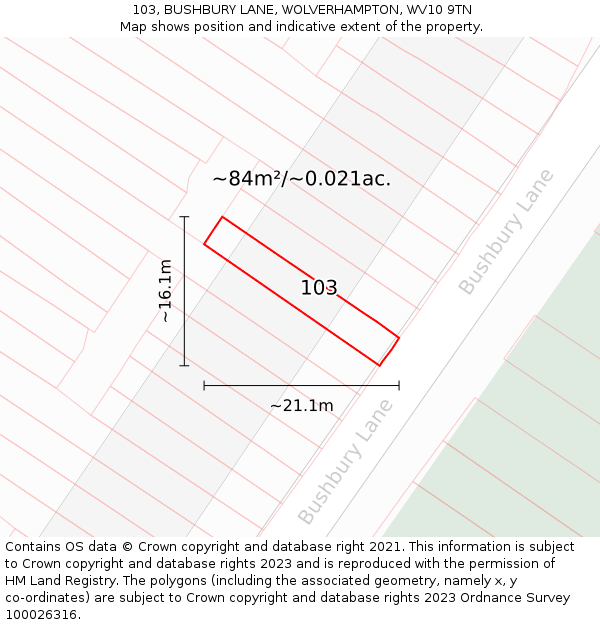 103, BUSHBURY LANE, WOLVERHAMPTON, WV10 9TN: Plot and title map