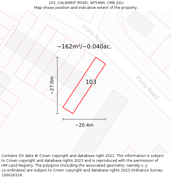 103, CALAMINT ROAD, WITHAM, CM8 2XU: Plot and title map