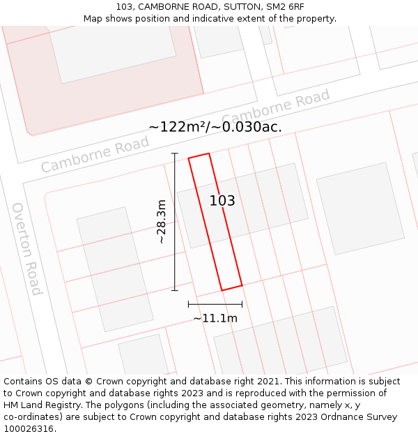 103, CAMBORNE ROAD, SUTTON, SM2 6RF: Plot and title map