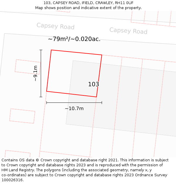 103, CAPSEY ROAD, IFIELD, CRAWLEY, RH11 0UF: Plot and title map