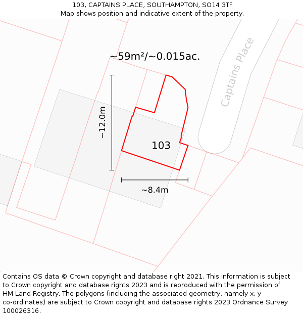 103, CAPTAINS PLACE, SOUTHAMPTON, SO14 3TF: Plot and title map