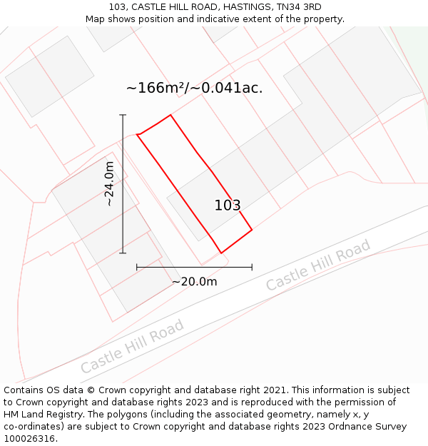 103, CASTLE HILL ROAD, HASTINGS, TN34 3RD: Plot and title map