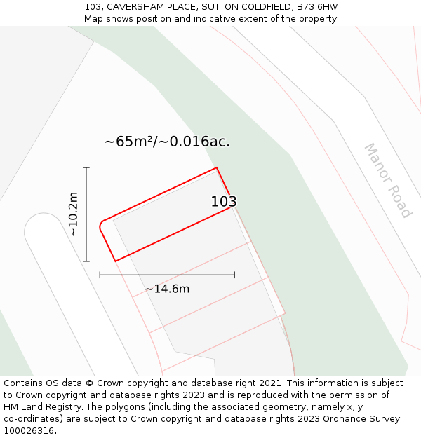 103, CAVERSHAM PLACE, SUTTON COLDFIELD, B73 6HW: Plot and title map