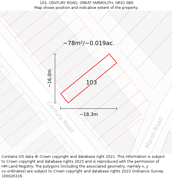 103, CENTURY ROAD, GREAT YARMOUTH, NR31 0BS: Plot and title map