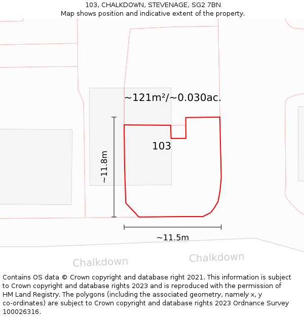 103, CHALKDOWN, STEVENAGE, SG2 7BN: Plot and title map