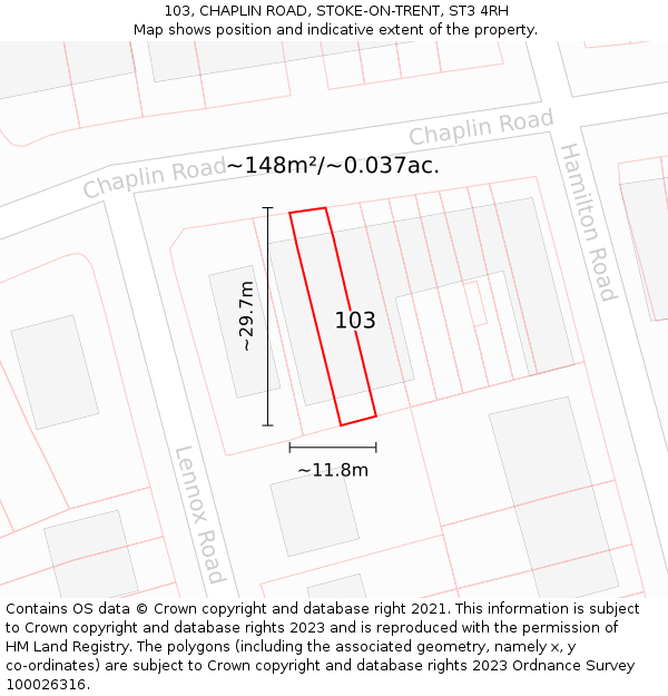 103, CHAPLIN ROAD, STOKE-ON-TRENT, ST3 4RH: Plot and title map