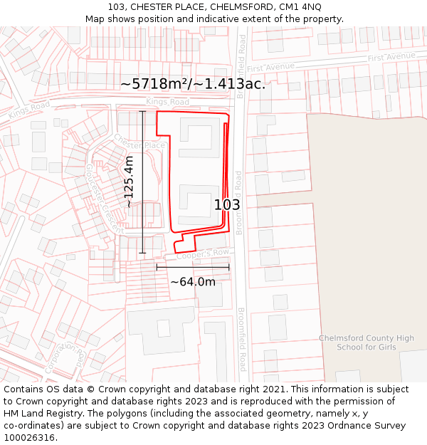 103, CHESTER PLACE, CHELMSFORD, CM1 4NQ: Plot and title map