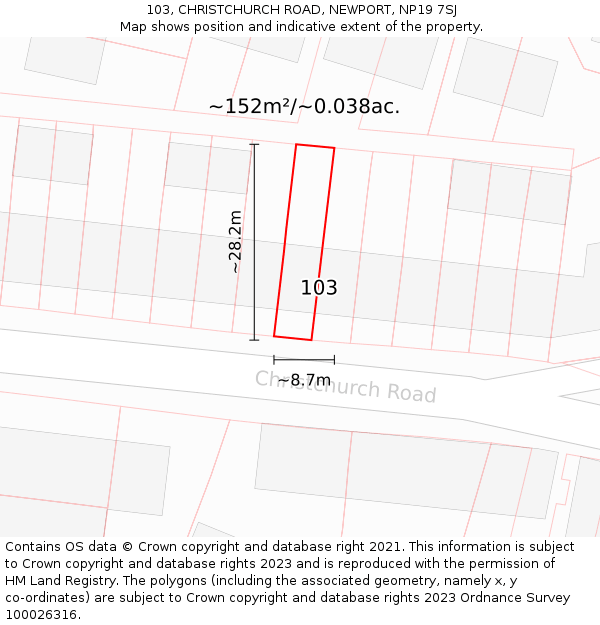 103, CHRISTCHURCH ROAD, NEWPORT, NP19 7SJ: Plot and title map