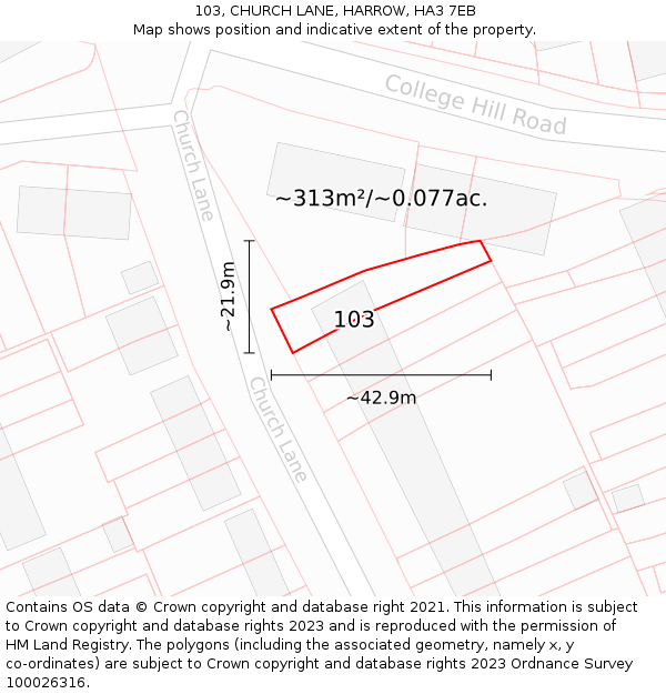 103, CHURCH LANE, HARROW, HA3 7EB: Plot and title map