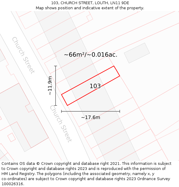 103, CHURCH STREET, LOUTH, LN11 9DE: Plot and title map
