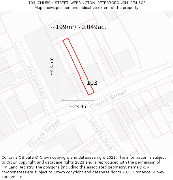 103, CHURCH STREET, WERRINGTON, PETERBOROUGH, PE4 6QF: Plot and title map