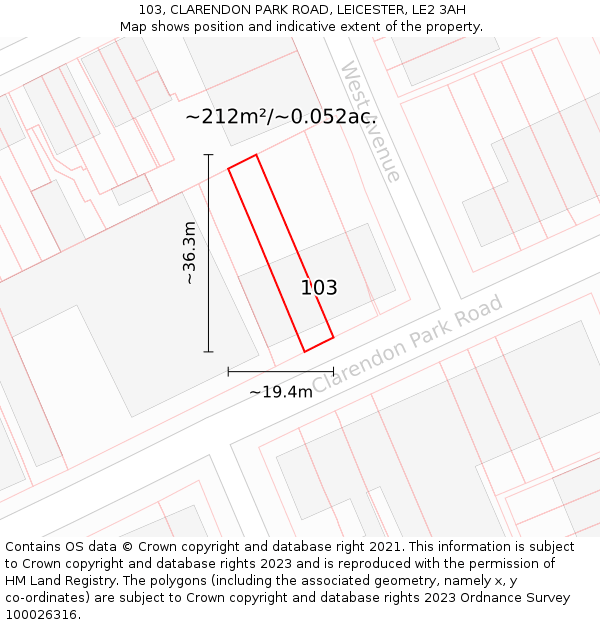 103, CLARENDON PARK ROAD, LEICESTER, LE2 3AH: Plot and title map