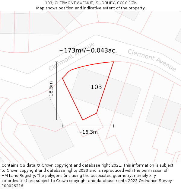 103, CLERMONT AVENUE, SUDBURY, CO10 1ZN: Plot and title map