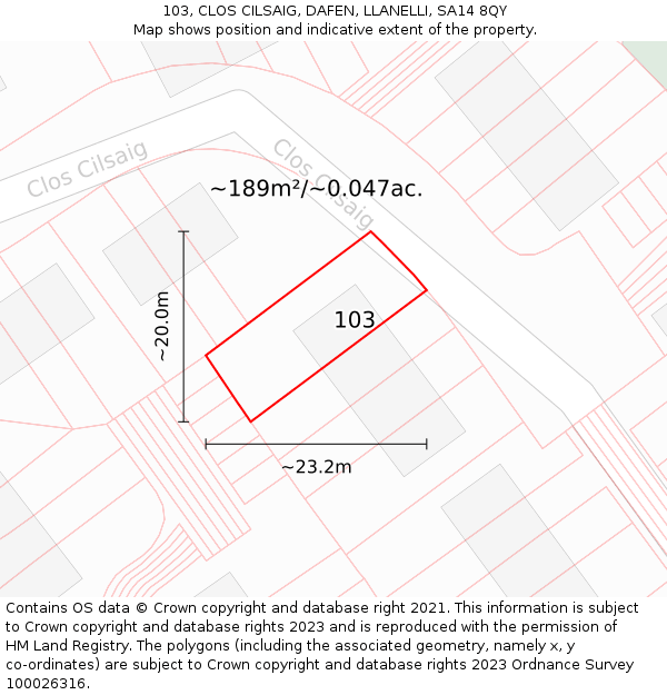 103, CLOS CILSAIG, DAFEN, LLANELLI, SA14 8QY: Plot and title map