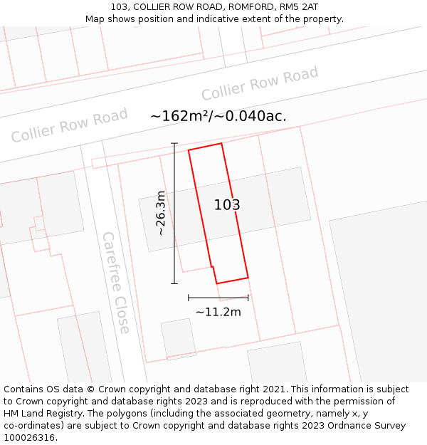 103, COLLIER ROW ROAD, ROMFORD, RM5 2AT: Plot and title map