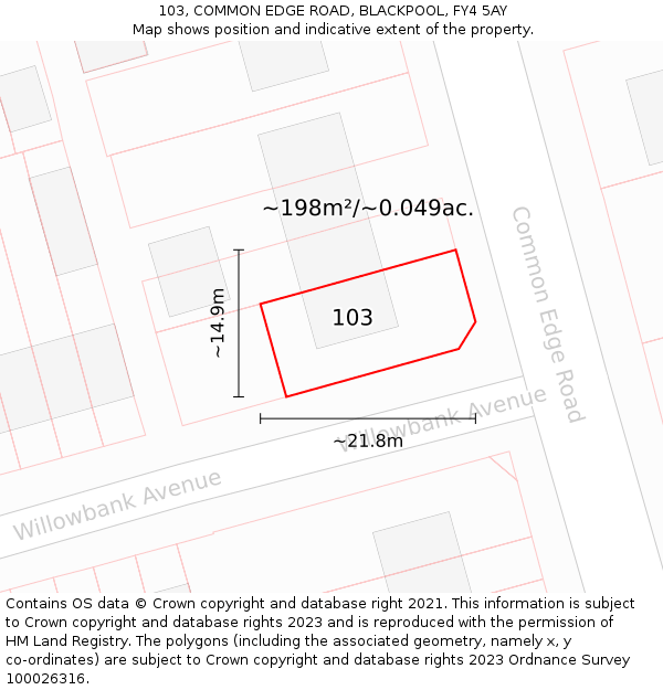103, COMMON EDGE ROAD, BLACKPOOL, FY4 5AY: Plot and title map