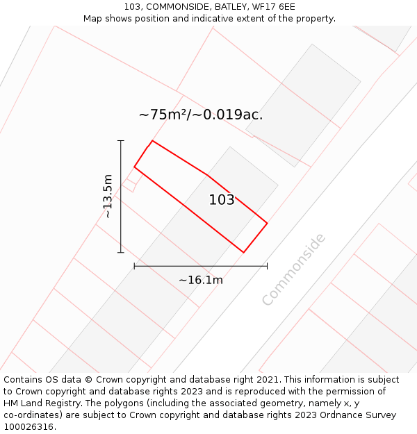 103, COMMONSIDE, BATLEY, WF17 6EE: Plot and title map