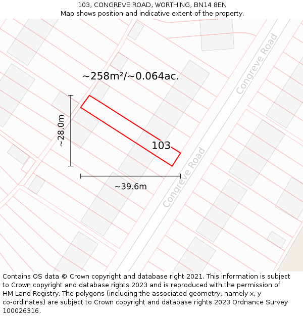 103, CONGREVE ROAD, WORTHING, BN14 8EN: Plot and title map