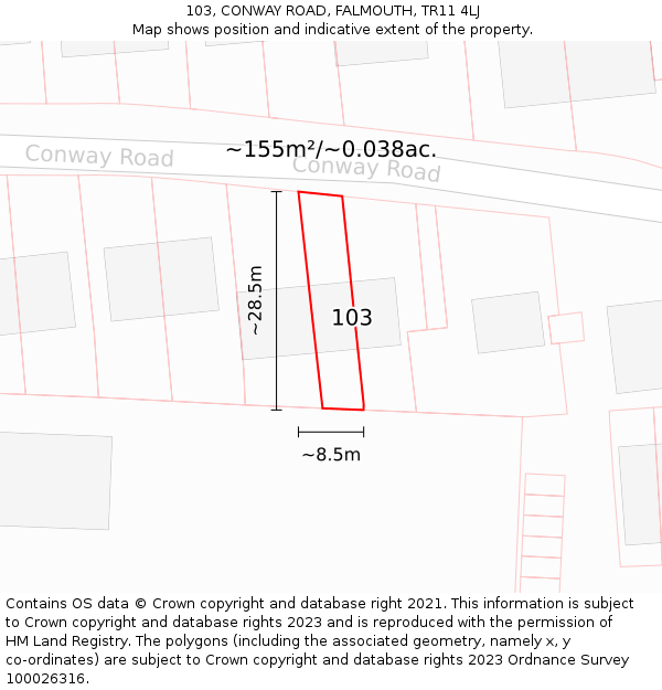 103, CONWAY ROAD, FALMOUTH, TR11 4LJ: Plot and title map