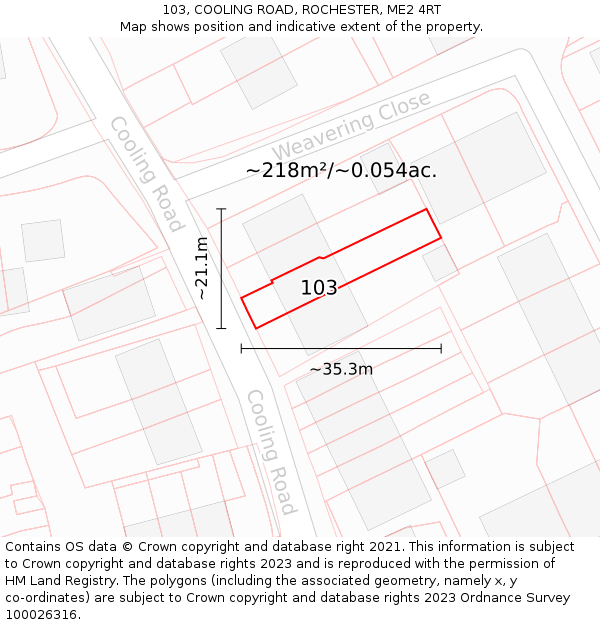 103, COOLING ROAD, ROCHESTER, ME2 4RT: Plot and title map