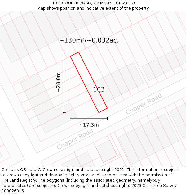 103, COOPER ROAD, GRIMSBY, DN32 8DQ: Plot and title map