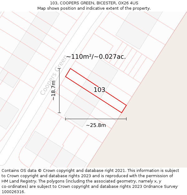 103, COOPERS GREEN, BICESTER, OX26 4US: Plot and title map