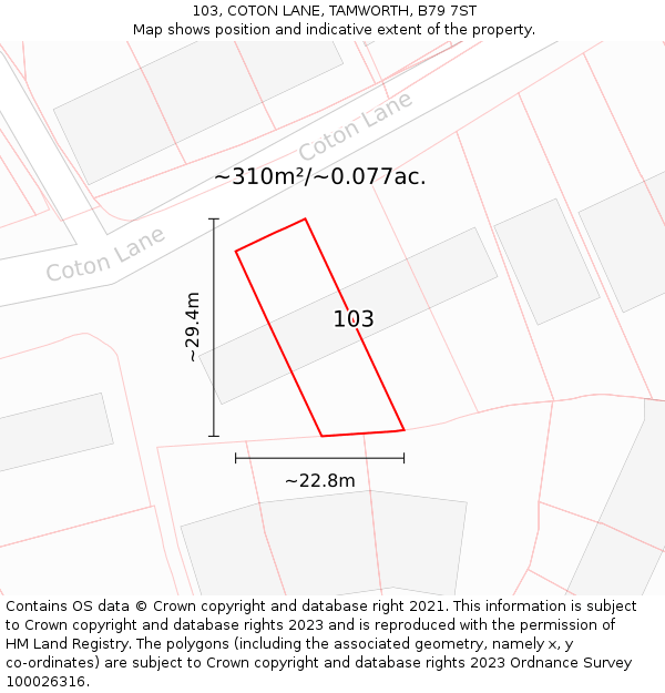 103, COTON LANE, TAMWORTH, B79 7ST: Plot and title map