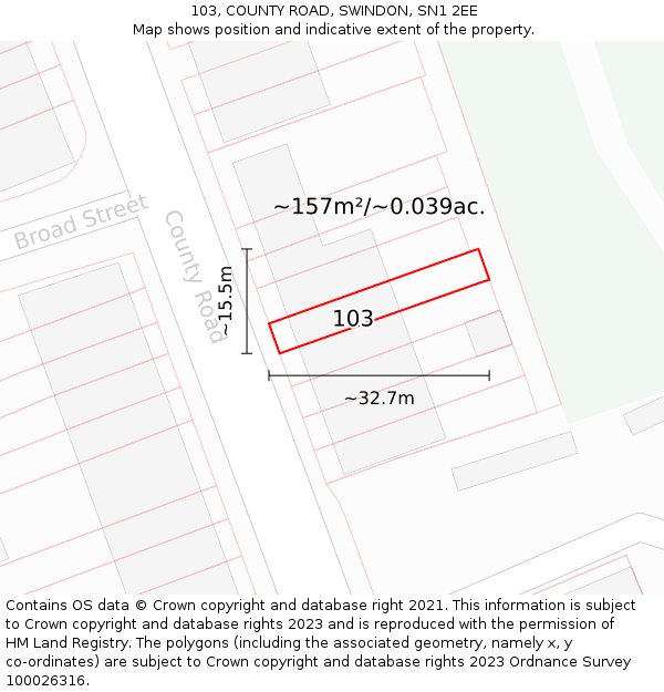 103, COUNTY ROAD, SWINDON, SN1 2EE: Plot and title map