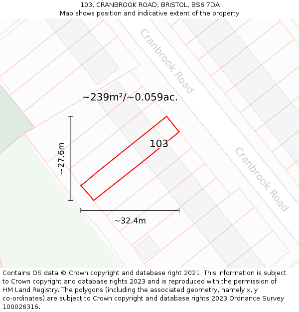 103, CRANBROOK ROAD, BRISTOL, BS6 7DA: Plot and title map