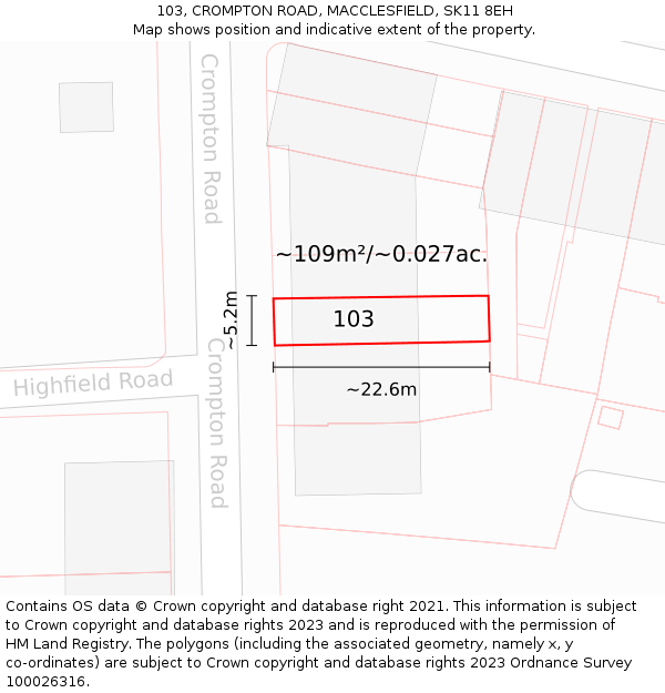 103, CROMPTON ROAD, MACCLESFIELD, SK11 8EH: Plot and title map