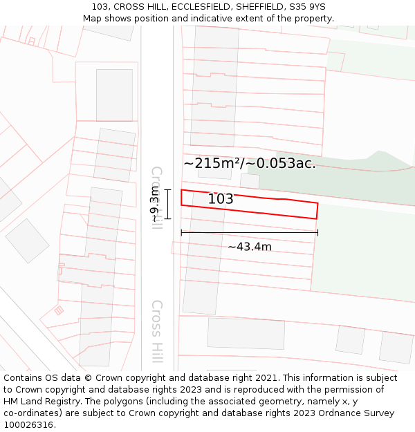 103, CROSS HILL, ECCLESFIELD, SHEFFIELD, S35 9YS: Plot and title map