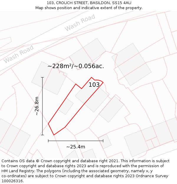 103, CROUCH STREET, BASILDON, SS15 4AU: Plot and title map