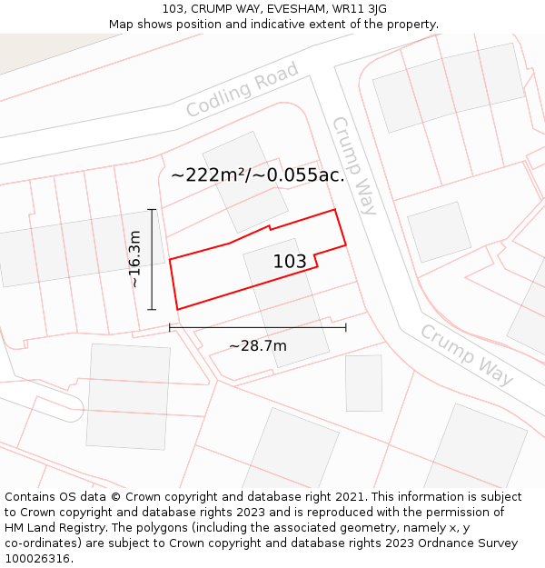 103, CRUMP WAY, EVESHAM, WR11 3JG: Plot and title map