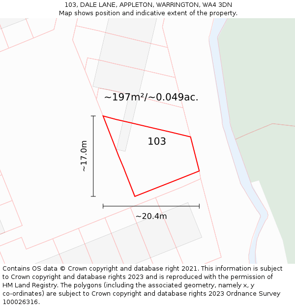103, DALE LANE, APPLETON, WARRINGTON, WA4 3DN: Plot and title map