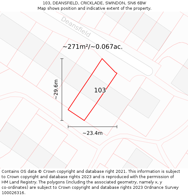 103, DEANSFIELD, CRICKLADE, SWINDON, SN6 6BW: Plot and title map
