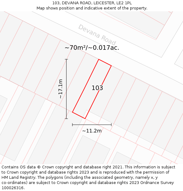 103, DEVANA ROAD, LEICESTER, LE2 1PL: Plot and title map