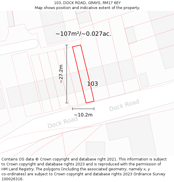 103, DOCK ROAD, GRAYS, RM17 6EY: Plot and title map
