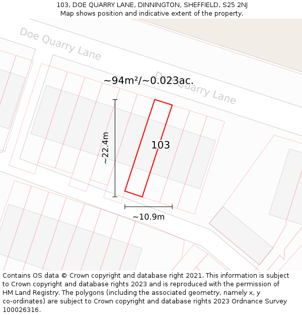 103, DOE QUARRY LANE, DINNINGTON, SHEFFIELD, S25 2NJ: Plot and title map