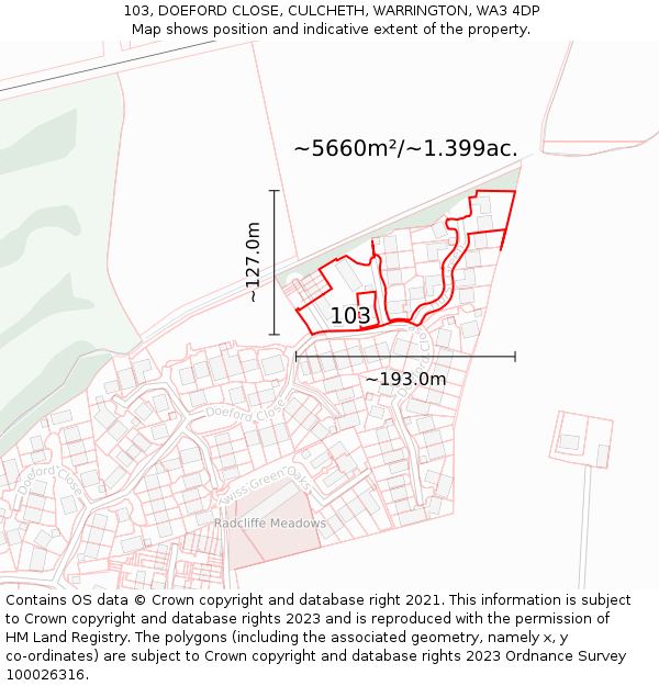 103, DOEFORD CLOSE, CULCHETH, WARRINGTON, WA3 4DP: Plot and title map