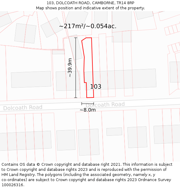 103, DOLCOATH ROAD, CAMBORNE, TR14 8RP: Plot and title map