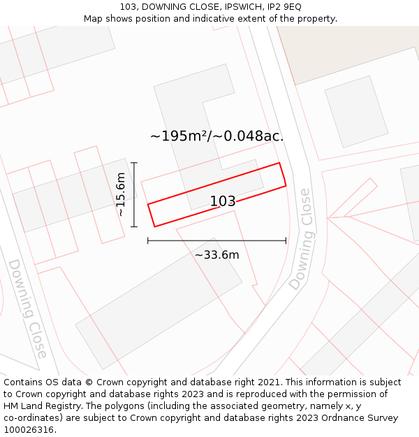 103, DOWNING CLOSE, IPSWICH, IP2 9EQ: Plot and title map