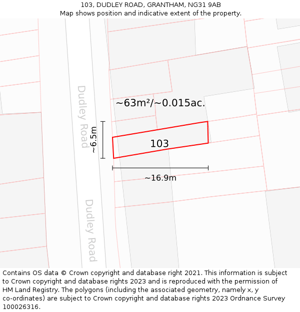 103, DUDLEY ROAD, GRANTHAM, NG31 9AB: Plot and title map