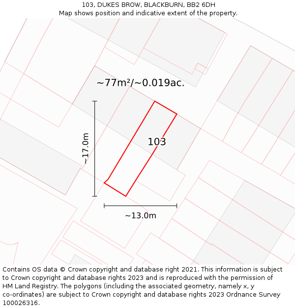 103, DUKES BROW, BLACKBURN, BB2 6DH: Plot and title map